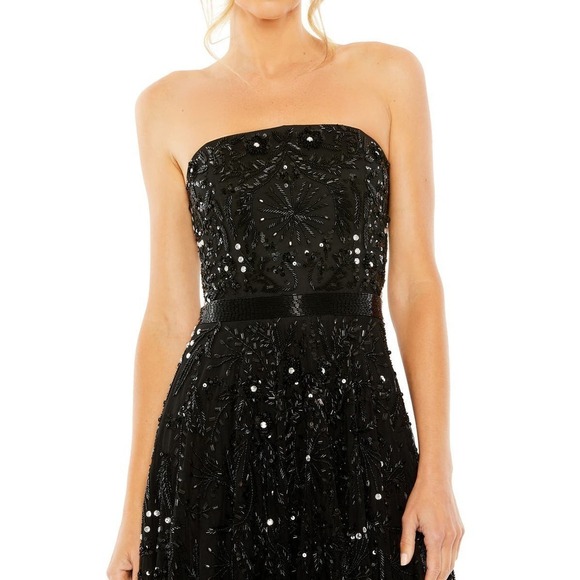 Mac Duggal Black Embellished Mesh Strapless Sequin Beaded Midi Dress Size 10 NWT - Picture 4 of 13